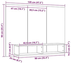 Fali TV Szekrény Musta tammi 120 x 23.5 x 90 cm Faanyag