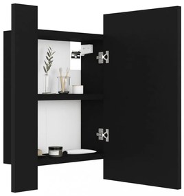 fekete akril LED-es fürdőszobaszekrény tükörrel 40x12x45 cm