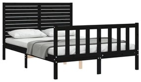 vidaXL fekete tömör fa ágykeret fejtámlával Double