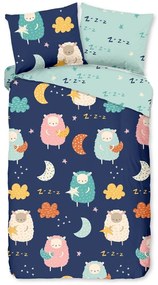 Kék egyszemélyes-hosszabbított pamut gyerek ágyneműhuzat 140x220 cm Sheep – Good Morning