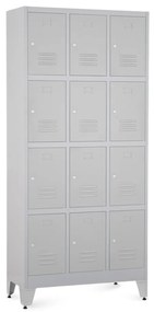Fém szekrény - 12 doboz, 90 x 40 x 196,5 cm, helyreigazítással, hengerzár, világos szürke - ral 7035