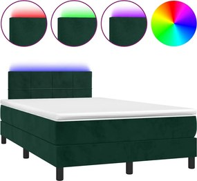 vidaXL sötétzöld bársony rugós és LED-es ágy matraccal 120x200 cm