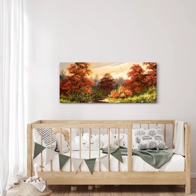 Kép egy folyóról egy őszi tájban, olajfestmény (120x50 cm)