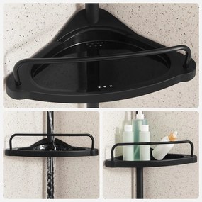 Zuhany sarokpolc, 4 szintes fürdőszobai zuhanypolc 85-305 cm, Fekete