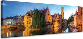 Vászonkép Folyó Város Este Olaj Stílus 120x40 cm