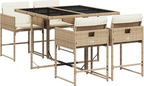 vidaXL 5 részes bézs polyrattan kerti étkezőgarnitúra párnákkal
