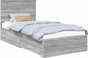vidaXL Ágykeret fejtámlával fiókkal Szürke Sonoma 100 x 200 cm Faanyag