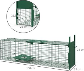 Outsunny Élő Állatcsapda Acél 1 Bejárattal Patkányok és Egerek részére, méret: 100L x 25W x 28H cm, sötét zöld | Aosom