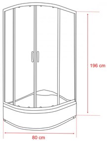 Katia 80x100 cm aszimmetrikus íves zuhanykabin zuhanytálcával