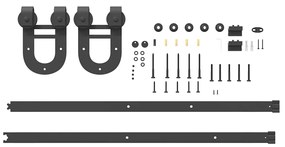 Fekete acél tolóajtó fémszerelék készlet 200 cm