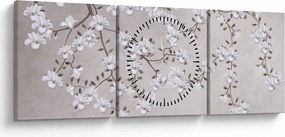 Kép - Virágok egy szürke tájon (órával) (90x30 cm)