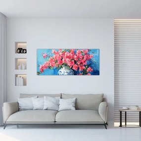 Kép - Váza rózsaszín virágokkal (120x50 cm)
