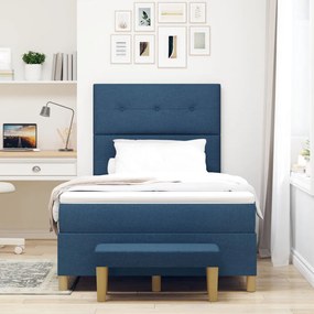 Box Spring Ágy Matraccal és Padlóval Kék 120x190 cm Szövet
