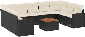 vidaXL 10 részes fekete polyrattan kerti ülőgarnitúra párnákkal
