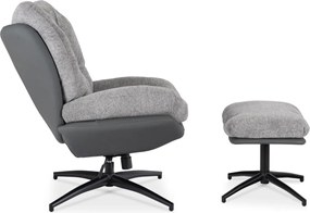 Forgó pihenőfotel lábtartóval szürke/fekete, FREMONT