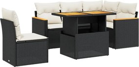 vidaXL 6 részes fekete polyrattan kerti ülőgarnitúra párnákkal