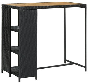 Fekete polyrattan bárasztal tárolópolccal 120 x 60 x 110 cm