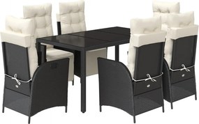 vidaXL 7 részes fekete polyrattan kerti étkezőgarnitúra párnával