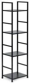 Fekete 4 szintes nyitott könyvespolc, tároló állvány fém lábakkal - 29x112cm Intenso