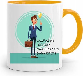 Bankárnak Sárga Bögre Születésnapi Ajándék fényképes nyomtatással