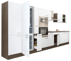 Yorki 420 konyhablokk yorki tölgy korpusz,selyemfényű fehér fronttal alulfagyasztós hűtős szekrénnyel