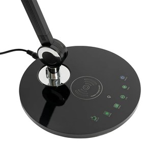 Design asztali lámpa fekete, beépített LED-del, érintőkapcsolóval és indukciós töltővel - Don