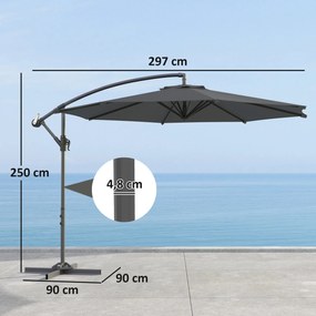 Outsunny Összecsukható Nyolcszögletű Kerti Napernyő 3m Átmérővel Sötétszürke Alapállvánnyal | Aosom