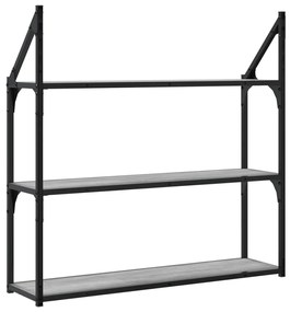 3 szintes szürke sonoma színű szerelt fa fali polc 80x21x78,5cm