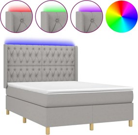 vidaXL sötétszürke szövet rugós és LED-es ágy matraccal 140x190 cm