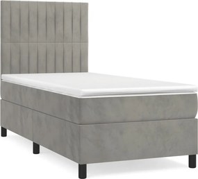 vidaXL világosszürke bársony rugós ágy matraccal 90x190 cm
