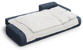 Sötétkék kinyitható-tárolóhelyes sarokkanapé (jobb oldali-heverő résszel) Linz – Cosmopolitan Design