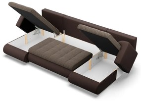 Tokio U alakú sarokkanapé, 3 ágyneműtartóval, fonott + műbőr, univerzális oldal, barna