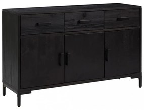 fekete tömör újrahasznosított fenyő tálalószekrény 110x35x70cm