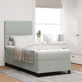 Boxspring Ágy Matrac Könnyű Szürke Egyszemélyes Bársonyos