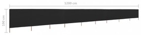 fekete 9 paneles szövet szélfogó 1200 x 160 cm