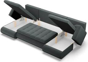 Tokio U alakú sarokkanapé, 3 ágyneműtartóval, bársony, univerzális oldal, szürke