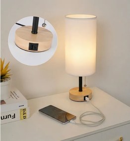 Brilagi - Asztali lámpa USB-porttal TABLON 1xE27/25W/230V tölgy/fekete/fehér