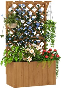Outsunny Emelt Ágyás Kaspó Trellis Tetővel, Fából, Kert Trellis 64 x 33 x 122 cm Kert, Erkély, Terasz, Kaspó Függő Növényeknek, Virágoknak | Aosom