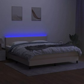 krémszínű szövet rugós és LED-es ágy matraccal 160x200 cm