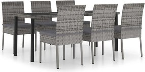 vidaXL 7 részes szürke polyrattan kerti étkezőgarnitúra