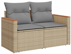 8 részes bézs polyrattan akácfa kerti ülőgarnitúra párnával