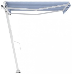 kék és fehér kézzel kihúzható póznás napellenző 350 x 250 cm