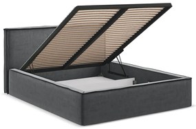 Sötétszürke kárpitozott ágyneműtartós franciaágy ágyráccsal 160x200 cm Anani – Makamii