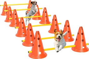 PawHut Agility Szett Kutyáknak - 6 Darabos Képző Berendezés 12 Kúp és 6 Állítható Ugróval, Táskával - Képzési Kiegészítők, Koordinációs Edzés Játékokh