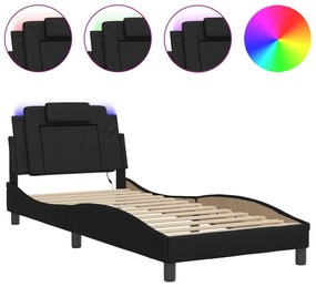 fekete ágykeret Viana LED-ekkel matrac nélkül 80 x 200 cm