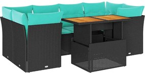 vidaXL 7 részes fekete polyrattan kerti ülőgarnitúra párnával