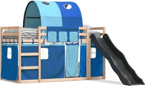 vidaXL kék emeletes ágy csúszdával és függönnyel 90 x 200 cm