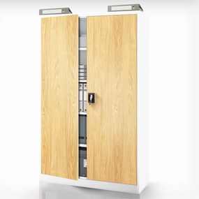 Fém irodai iratszekrény, széles, fehér/arany tölgy, 1150x1850x400 mm: JAN II Eco Design