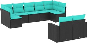 vidaXL 9 részes fekete polyrattan kerti ülőgarnitúra párnával