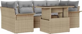 vidaXL Kerti Kanapé Szett párnával tárolóval 7 pcs Bézs Poli rattan